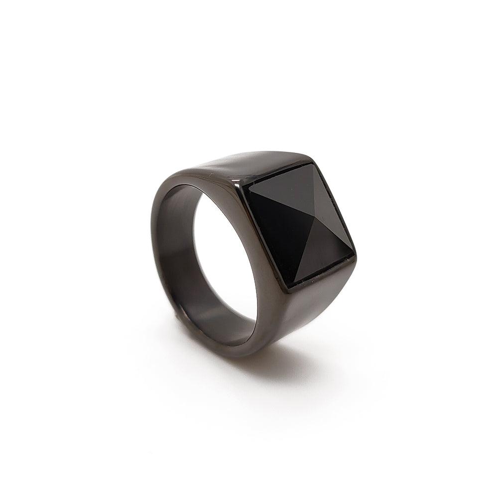 Durable stainless steel crystal ring for men, comes with lifetime warranty against tarnish and rust, available in multiple sizes.