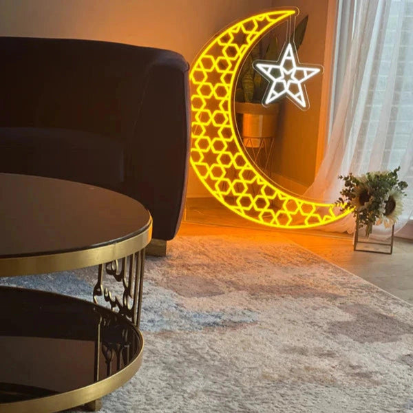 Ramadan Golden Moon with Star Led Neon Sign