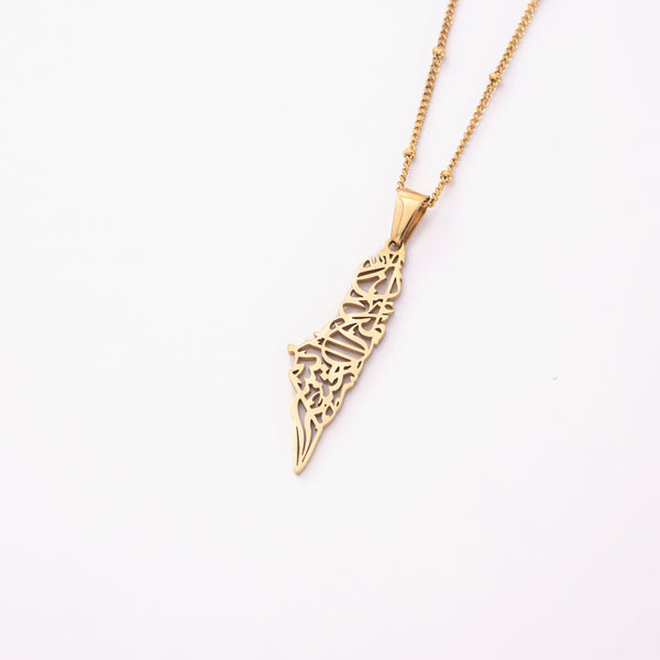 Women's Palestine Map Necklace – 18K Gold-Plated Jewelry with ‘With Hardship Comes Ease’ Engraving