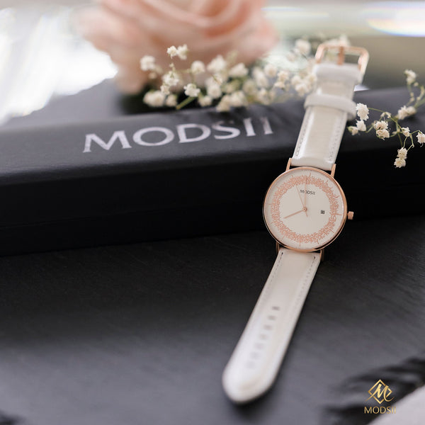 Series II White Leather Ayatul Kursi Watch