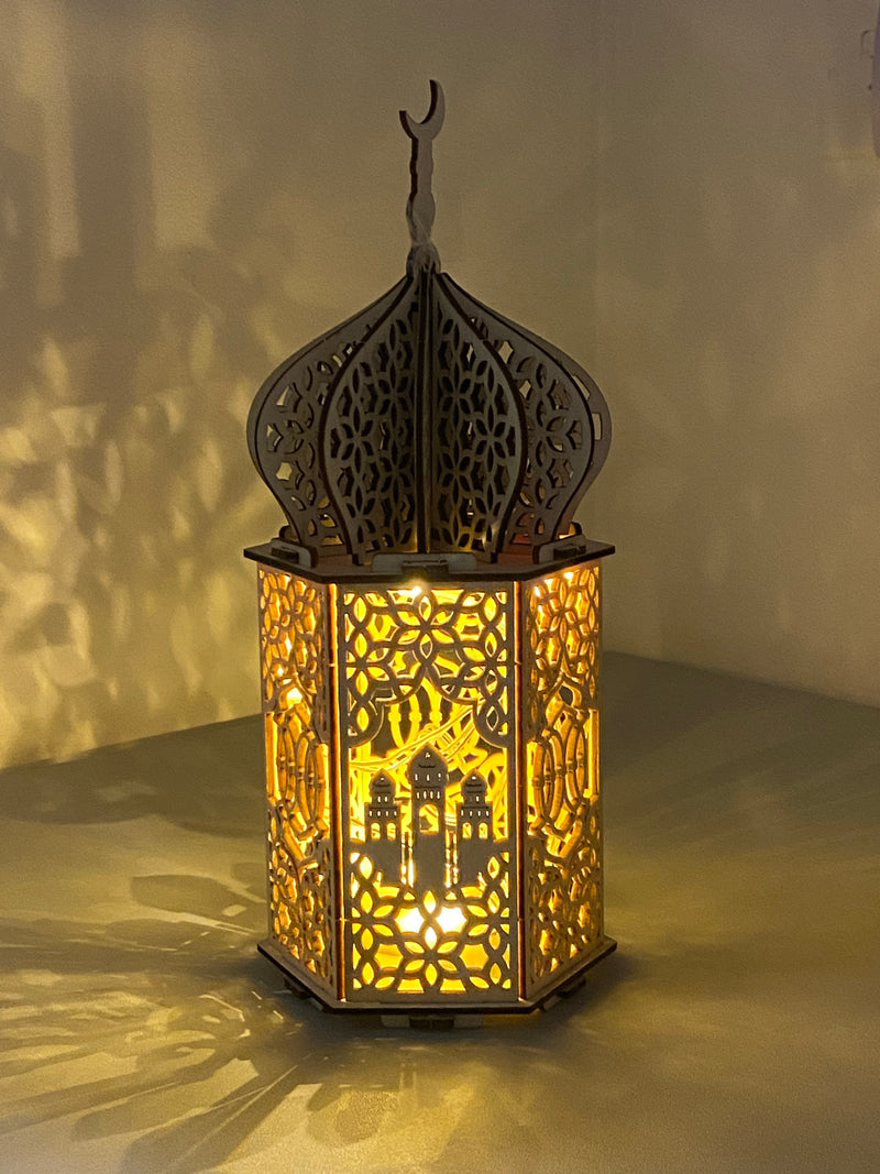 Wooden Lanterns |  Ramadan Eid Decor with LED Night Light.