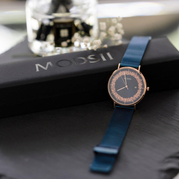 Midnight Blue Ayatul Kursi Watch Series II, featuring Swiss movement, scratch-resistant sapphire glass, and premium stainless steel for a faith-inspired men’s timepiece.